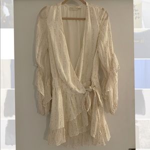 Ramy Brook Raegan wrap dress - white and gold metallic fabric, size 4